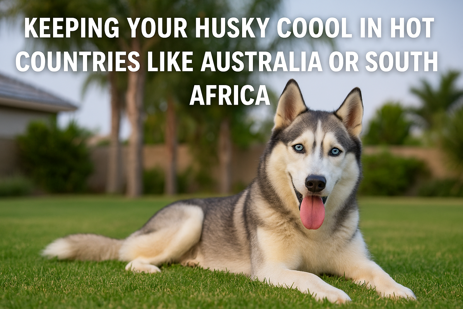 Husky sentado no gramado